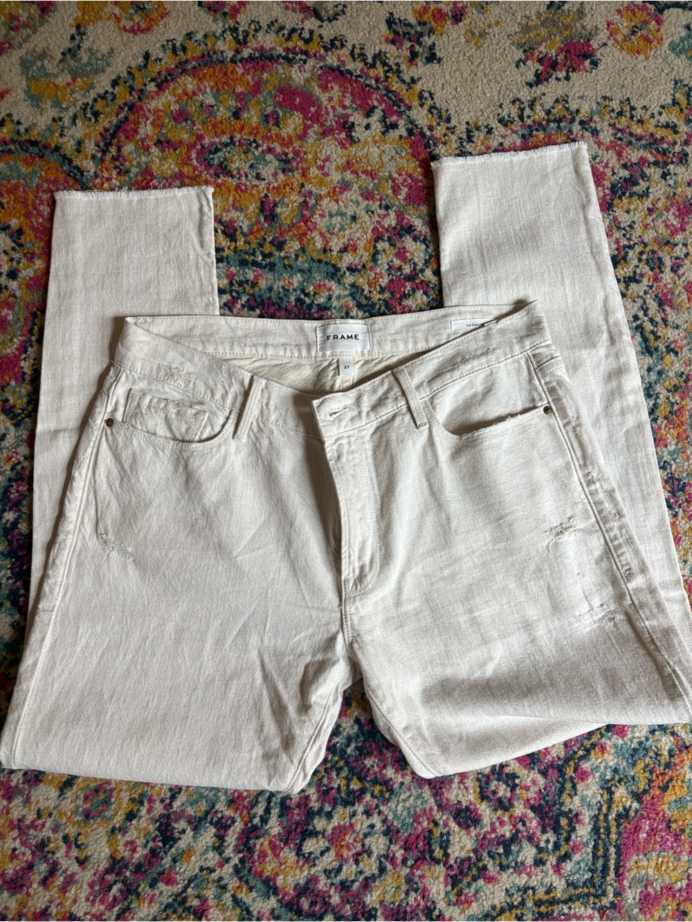 Frame Denim Off White High-Rise Straight Jeans